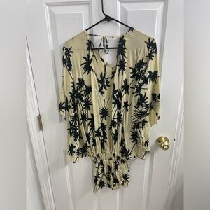 Ava Sky Black and Cream Palm Print Swim Coverup